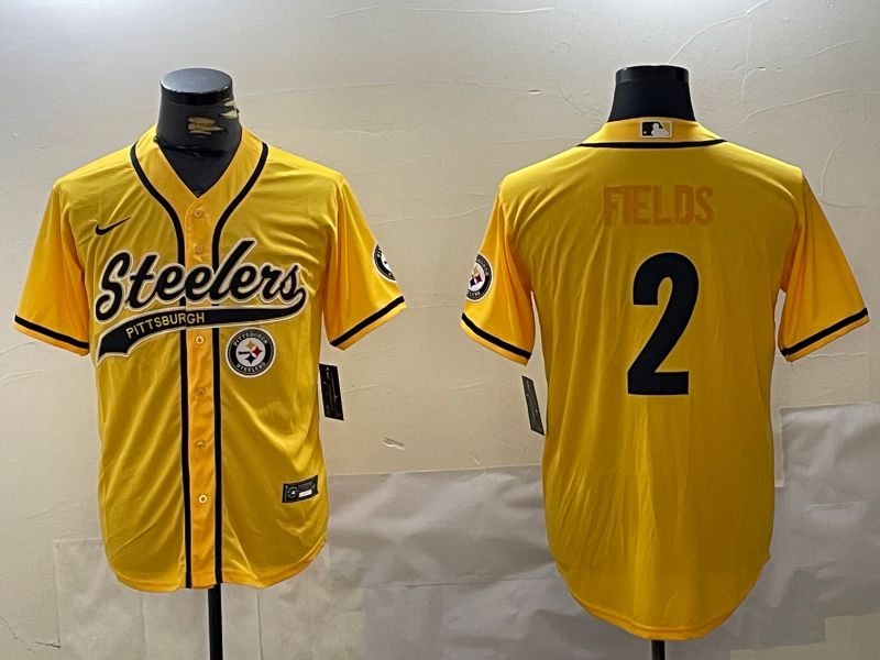 Men Pittsburgh Steelers #2 Fields Yellow Joint Name 2024 Nike Limited NFL Jersey style 3